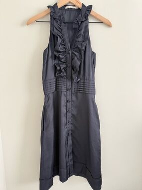Seven For All Mankind Ruffle Trim Sleeveless Shirt Dress Black XS